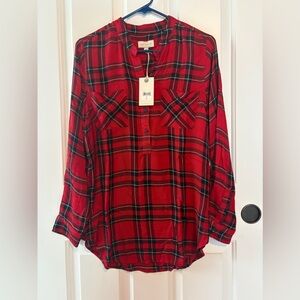 Lucky Brand Red Plaid Women's Top Size Medium